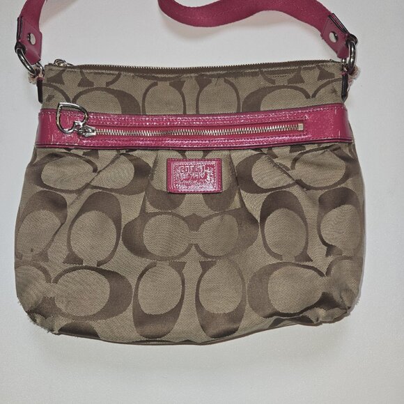 Coach Poppy Daisy Signature C Swingpack Crossbody Bag Khaki Raspberry Y2K Worn - Picture 2 of 14
